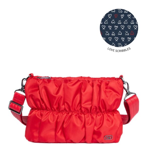 Lug Flounce Ruched Crossbody Bag Poppy Red Cherry Red - Picture 1 of 13